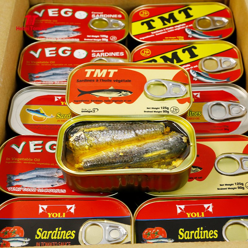 Morocco 125g Canned Sardines in Tomato Sauce or Vegetable Oil Economical Mackerel Body Parts High Variety for Fish Lovers