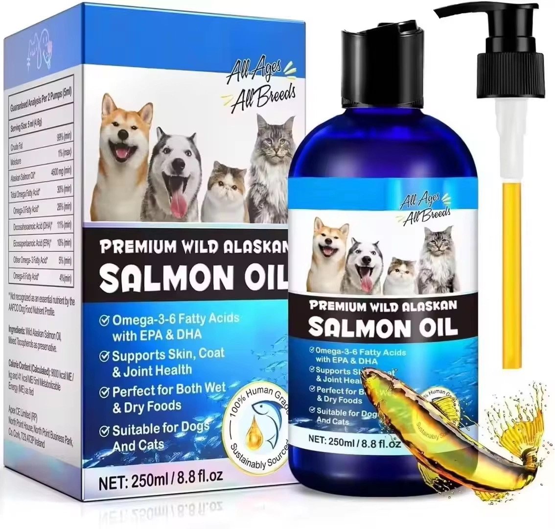 Custom Salmon Oil for Dogs and Cats Pet Liquid Supplements Natural EPA DHA Fatty Acids Omega 3 Fish Oil Support Skin Coat health