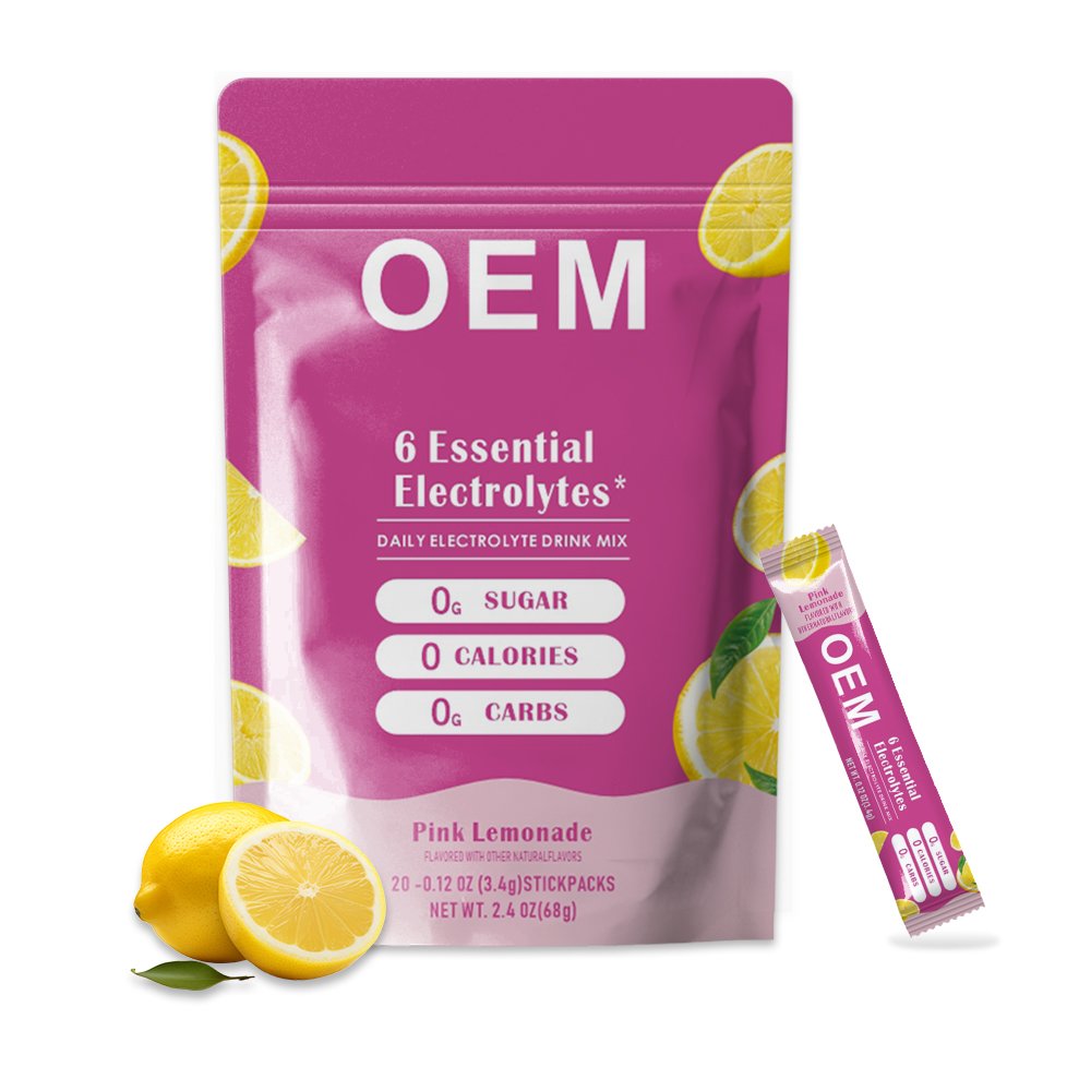 OEM/ODM Electrolyte Powder Drink Mix - Pink Lemonade Flavour,16 Stickpacks -Keto Friendly, Non-GMO and Sugar-Free