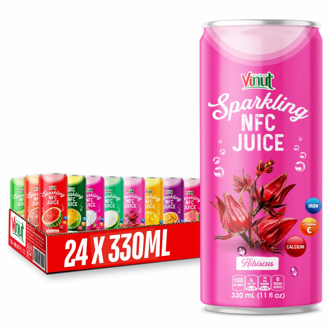 Private Label & Free Sample 330ml Blended Sparkling Hibiscus Juice Drink - VINUT Vietnam Factory, Carbonated Beverage, Low MOQ
