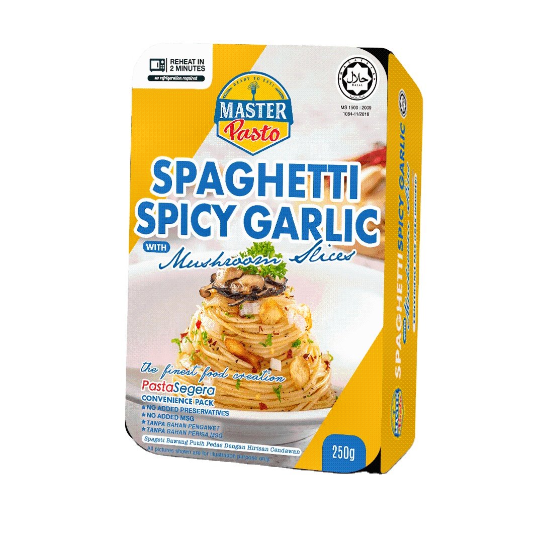 Halal Quick 2-Minute Chicken Spaghetti Aglio Olio Pasta Ready-to-Eat Low-Carb Container 24 Per Carton Durum Wheat Buckwheat